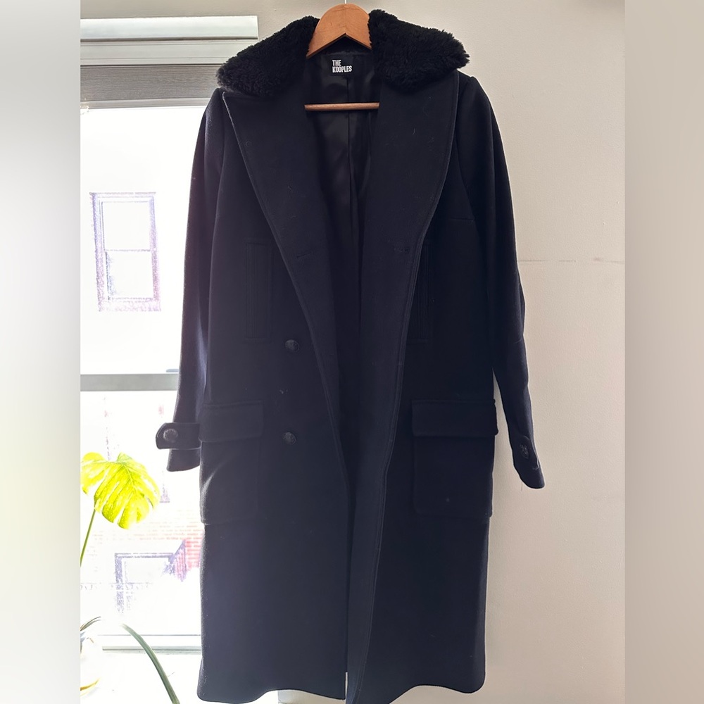 The Kooples navy wool coat with shearling collar